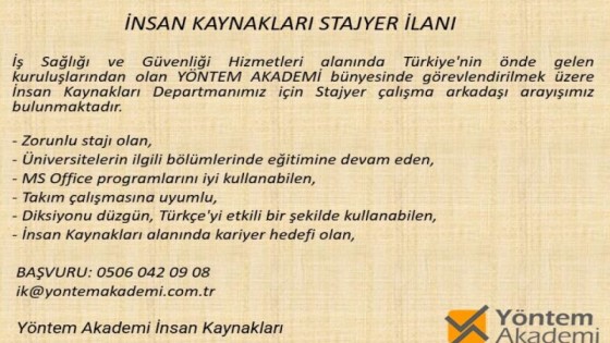 Yöntem Akademi - İnsan Kaynakları Stajyer İlanı