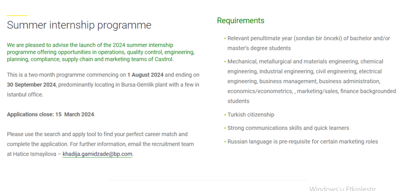 bp - Summer internship programme