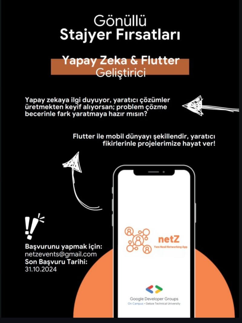 Gönüllü Stajyer Fırsatları Yapay Zeka&Flutter Geliştirici