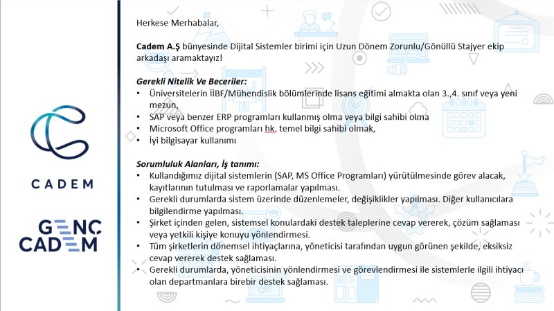 CADEM - Uzun Dönem Stajyer İlanı