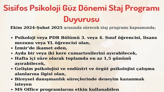 Sisifos Psikoloji, Danışmanlık ve Araştırma Merkezi-Staj Programı