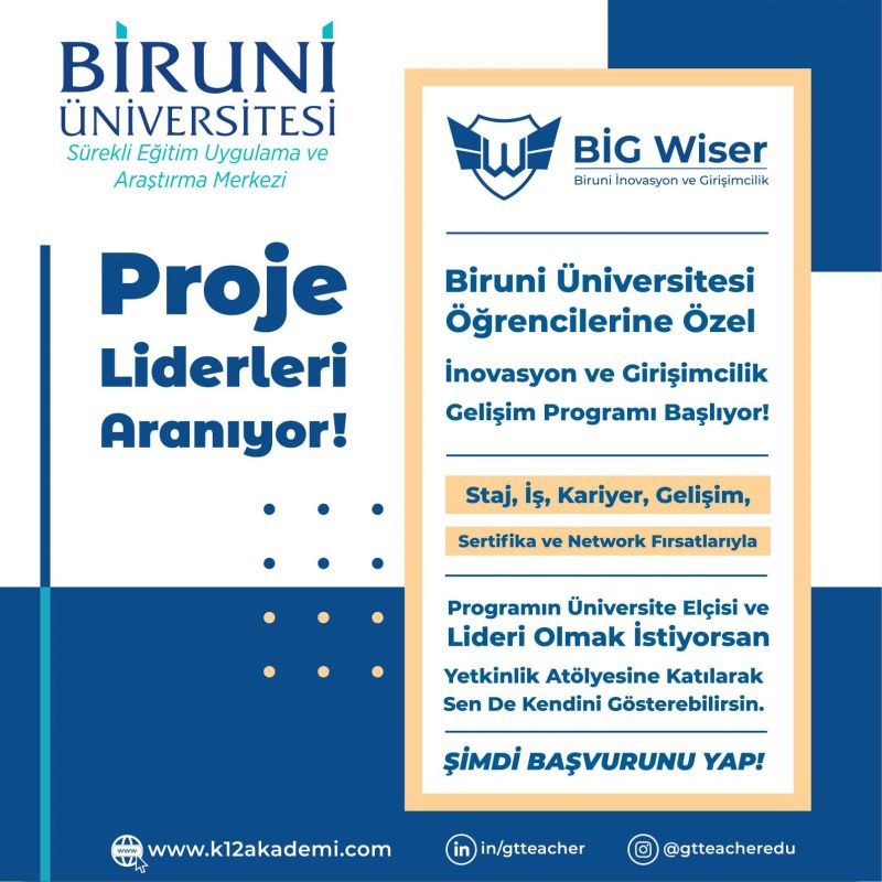 BİG Wiser Proje Liderleri Aranıyor