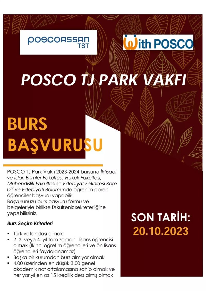 POSCO TJ PARK VAKFI BURSU DUYURUSU