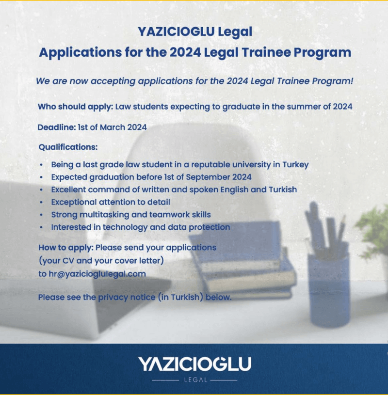 YAZICIOGLU Legal - Yasal Stajyer İlanı