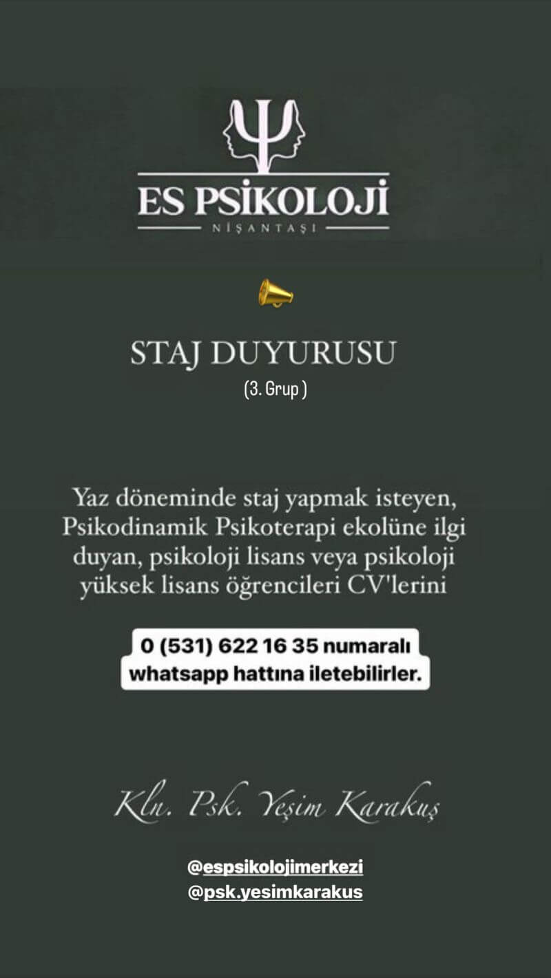 Es Psikoloji Merkezi-Staj İlanı