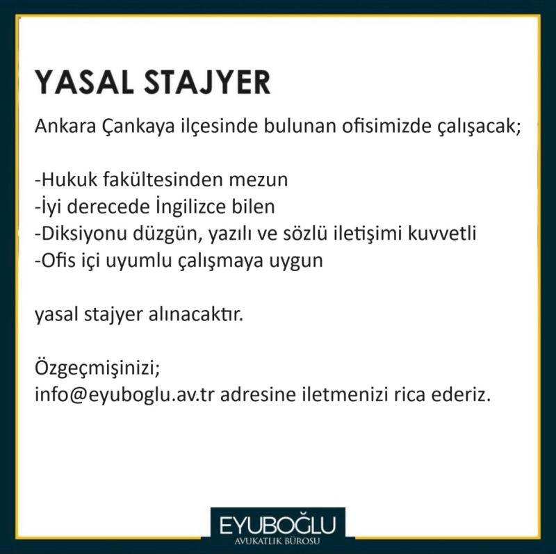 Eyuboğlu Avukatlık Bürosu-Yasal Stajyer İlanı