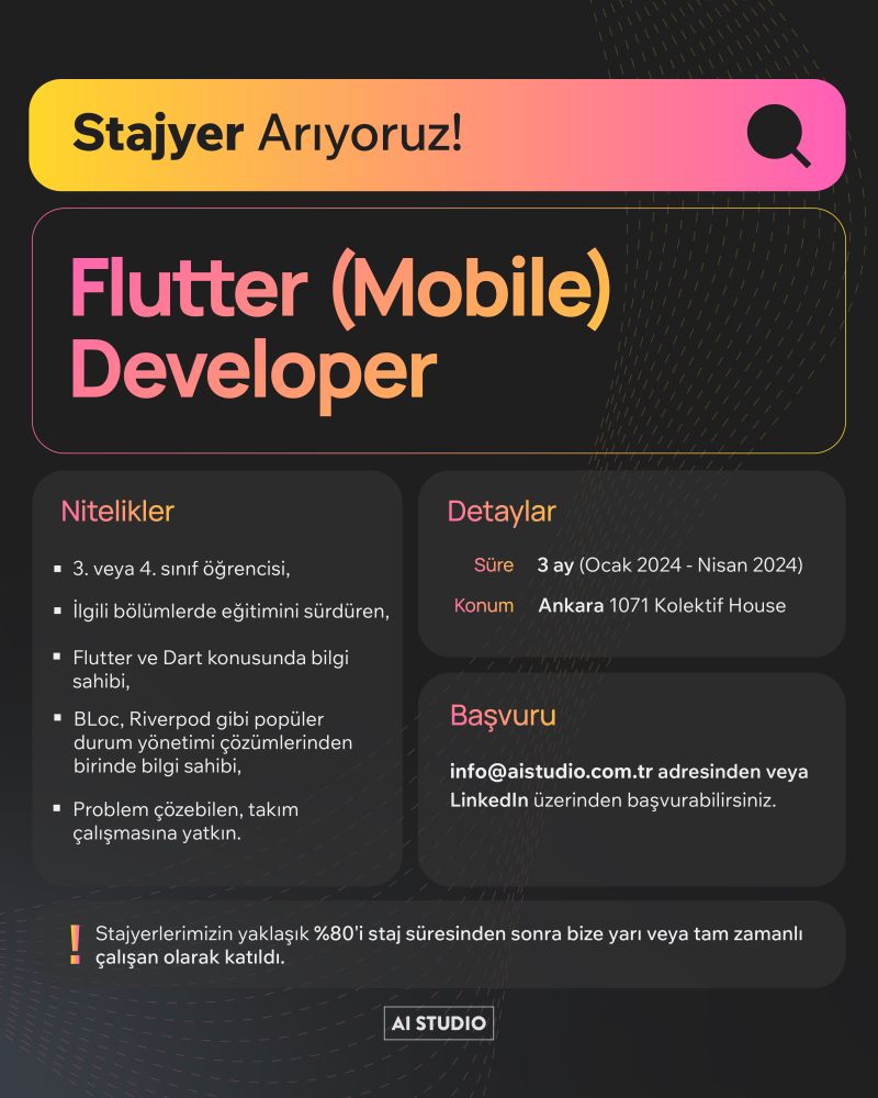 AI STUDIO - Flutter (Mobile) Developer - Stajyer