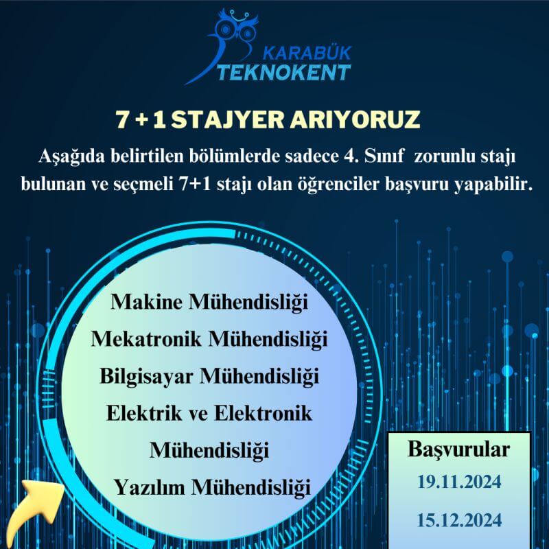 Karabük Teknokent-7+1 Stajyer İlanı