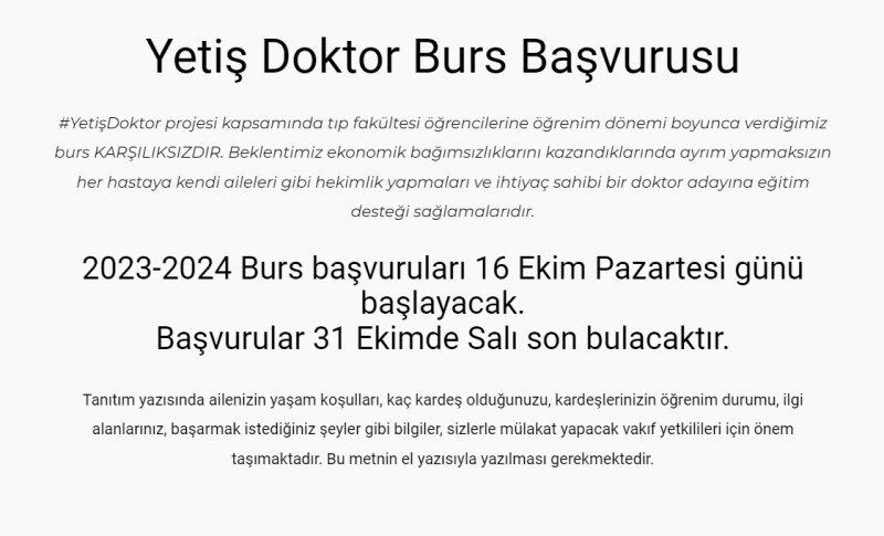 Lokman Hekim Sağlık Vakfı - Yetiş Doktor Burs Başvurusu