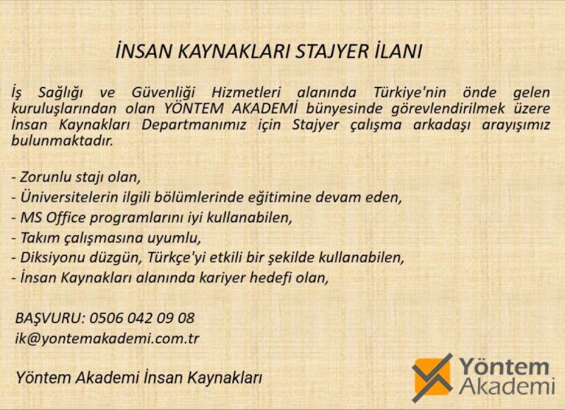 Yöntem Akademi - İnsan Kaynakları Stajyer İlanı