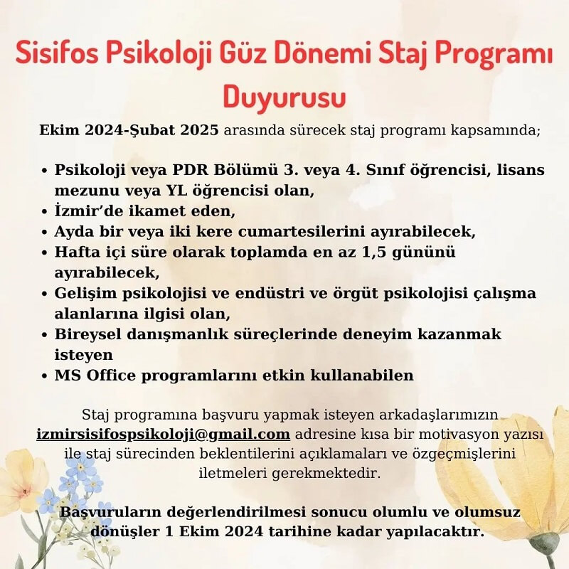 Sisifos Psikoloji, Danışmanlık ve Araştırma Merkezi-Staj Programı